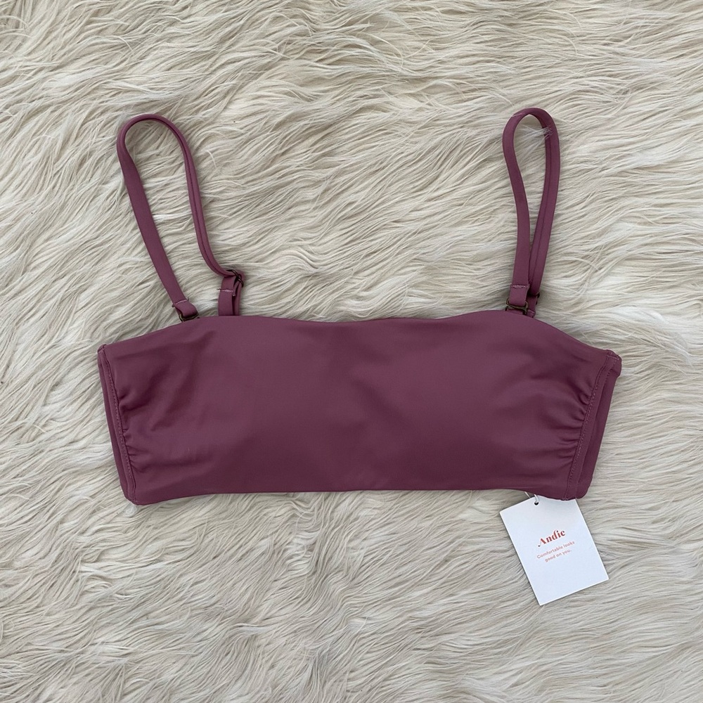 Andie Bora Bora Bandeau Bikini Top Swimsuit Purple Cactus Flower Straight Neck - Picture 2 of 13